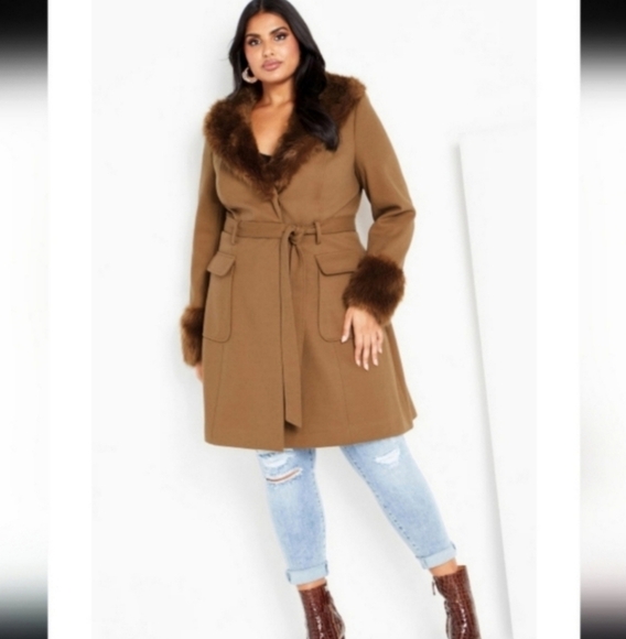 NWT CITY CHIC Make Me Blush Coat - caramel 24 - Picture 1 of 9